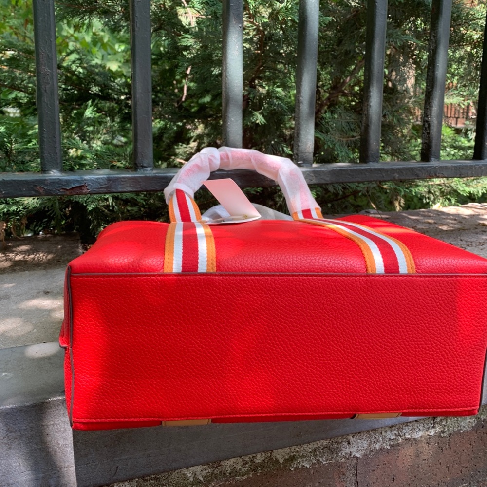 Authentic TORY BURCH LOGO stripe Leather Tote - Picture 5 of 16